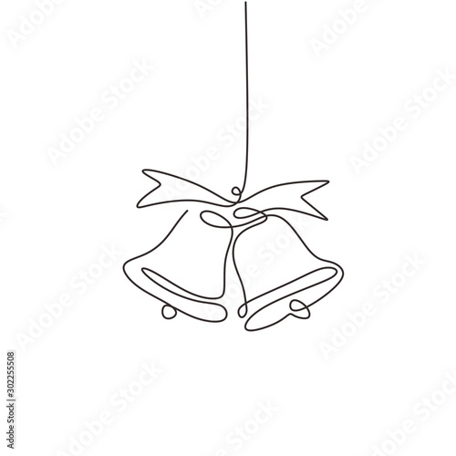 One line drawing of christmas bells