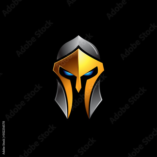Spartan helmet logo vector illustration on black background