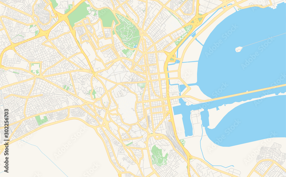 Obraz premium Printable street map of Tunis, Tunisia