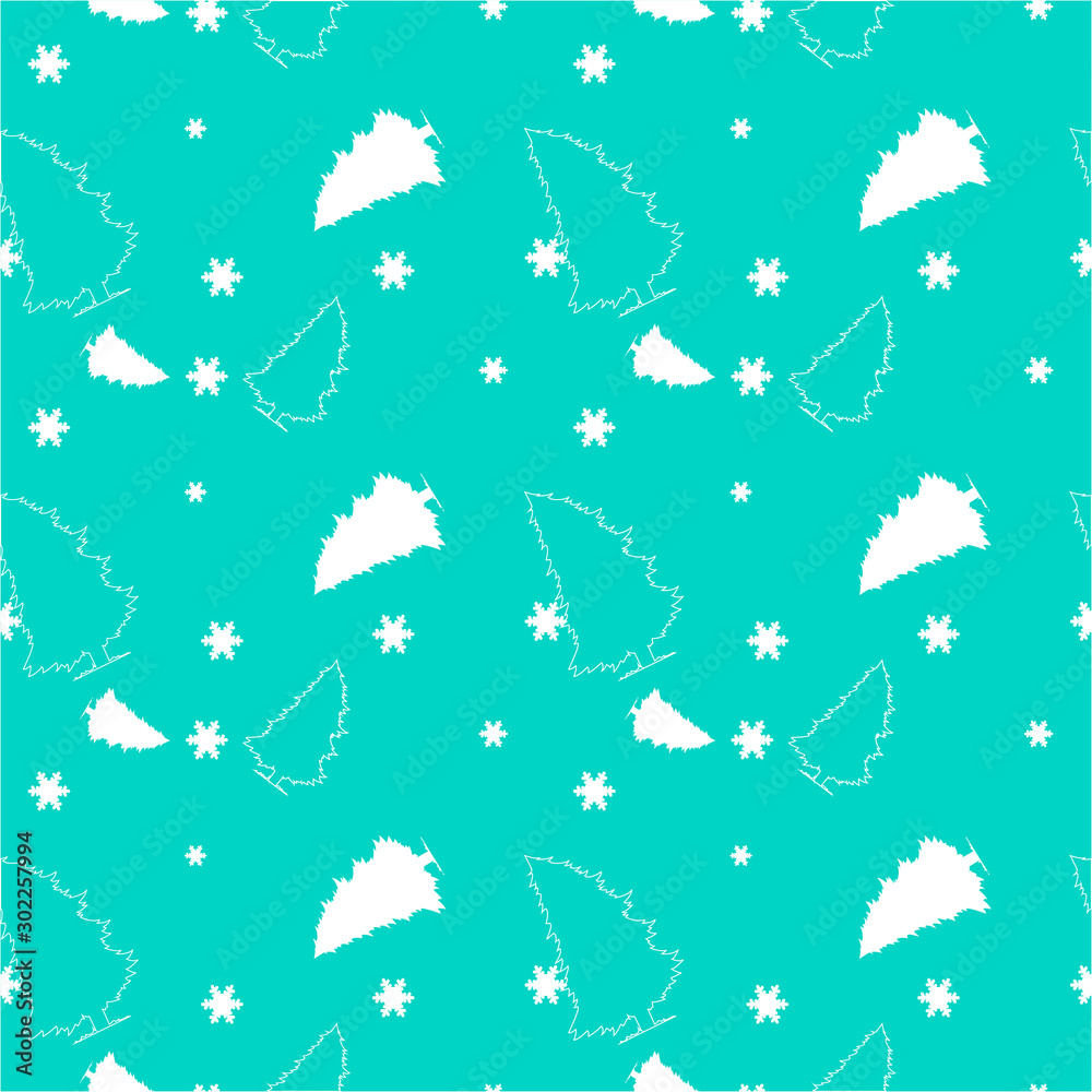 Fototapeta premium Christmas seamless pattern with christmas tree and snowflakes, vector background.Design template for wallpaper,fabric,wrapping,textile