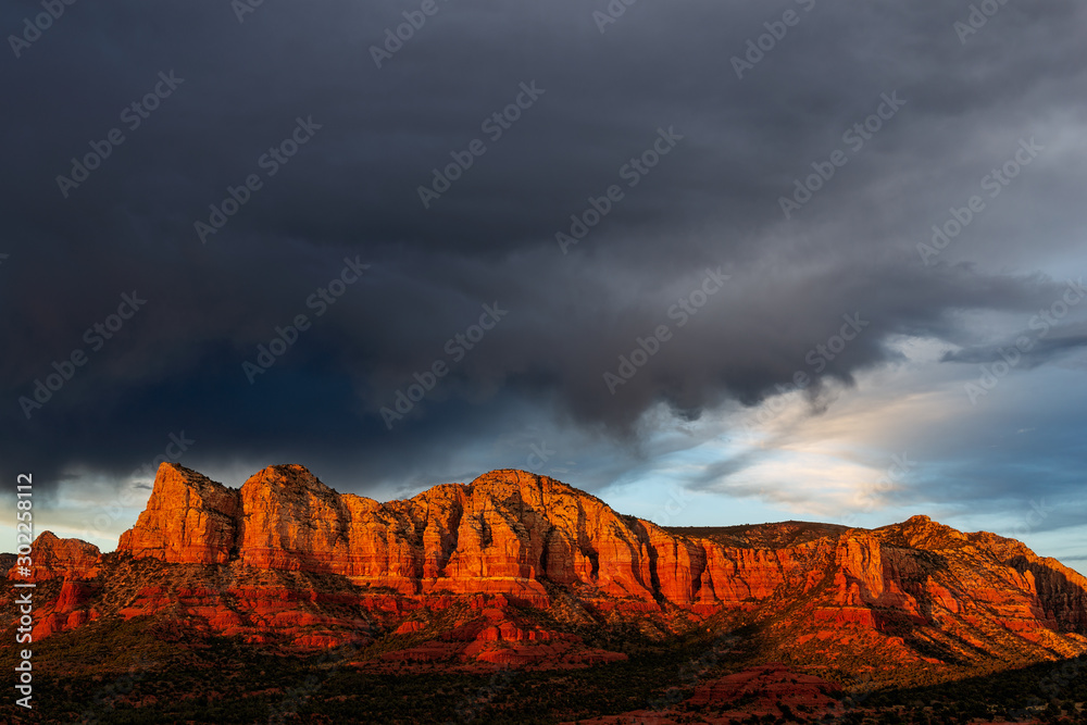 Sunset light on red rocks in Sedona, Arizona