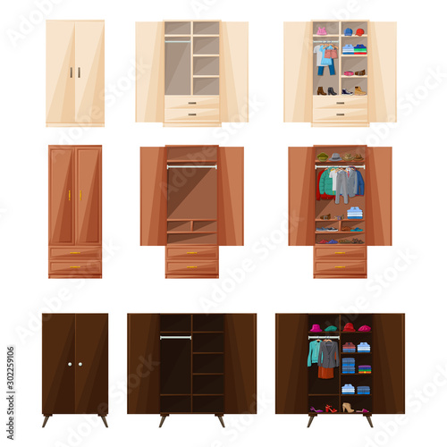 Wooden cupboard isolated cartoon icon. Vector illustration room furniture of wardrobe on white background . Vector cartoon set icon room cupboard.