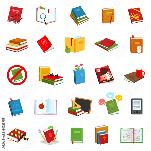 Library books vector cartoon set icon.Vector illustration school literature on white background .Set cartoon icon library book and dictionary.