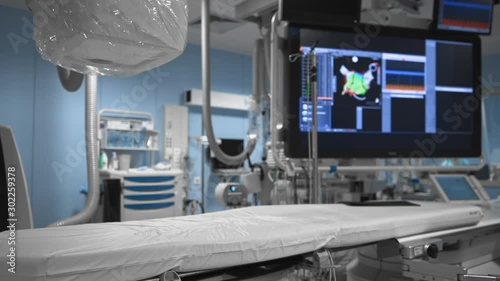 Modern medicine concept, diagnostic operating room, medical scaning robot. 3D image of internal organs on the monitor screen