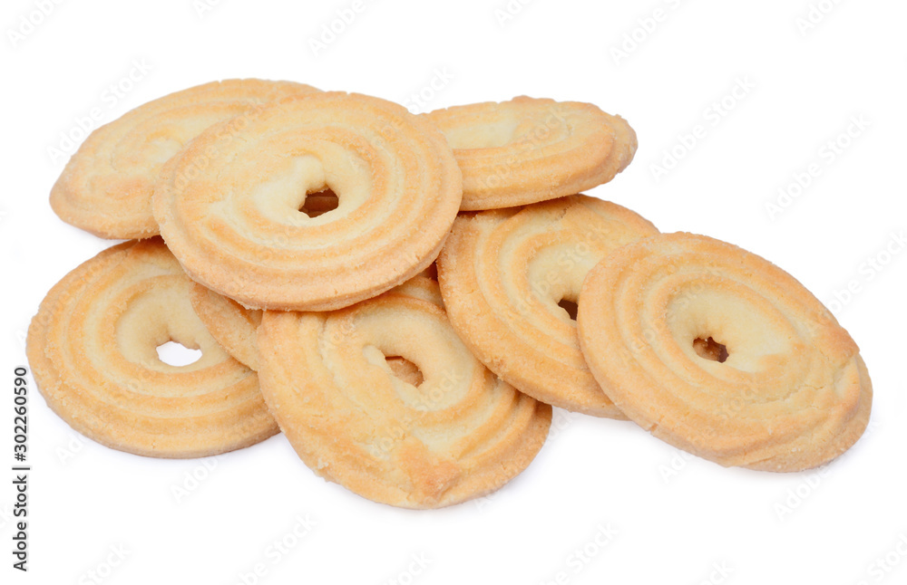 Delicious butter cookies on a white background