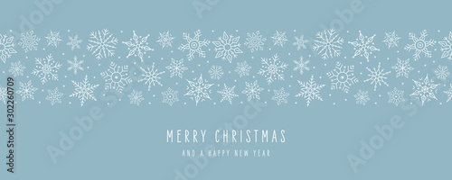 Christmas ice snowflakes elements ornaments seamless banner greeting card on ice blue background