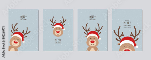Photographie Christmas reindeer cute cartoon close up with greeting winter landscape background