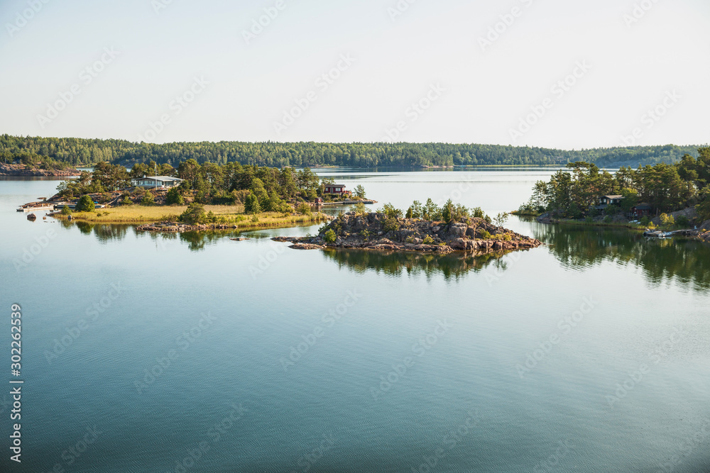 Islands and rocky cliffs in Stockholm archipelago
