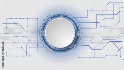 Vector 3d design of paper circle with electrical circuit. High-tech digital network, communications, high technology. Abstract, futuristic, engineering, science, technology. EPS 10.