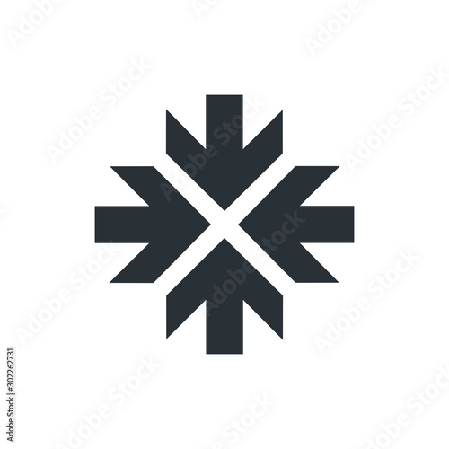 flat vector image on a white background, black arrows pointing to the center, abstract sign