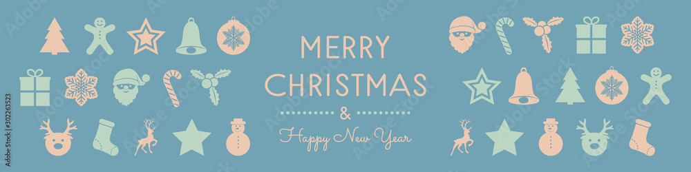 Merry Christmas and Happy New Year - card with decorations. Vector.