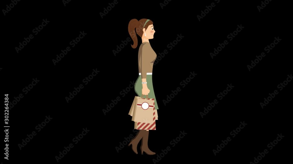 Girl Walking And Shopping Cartoon