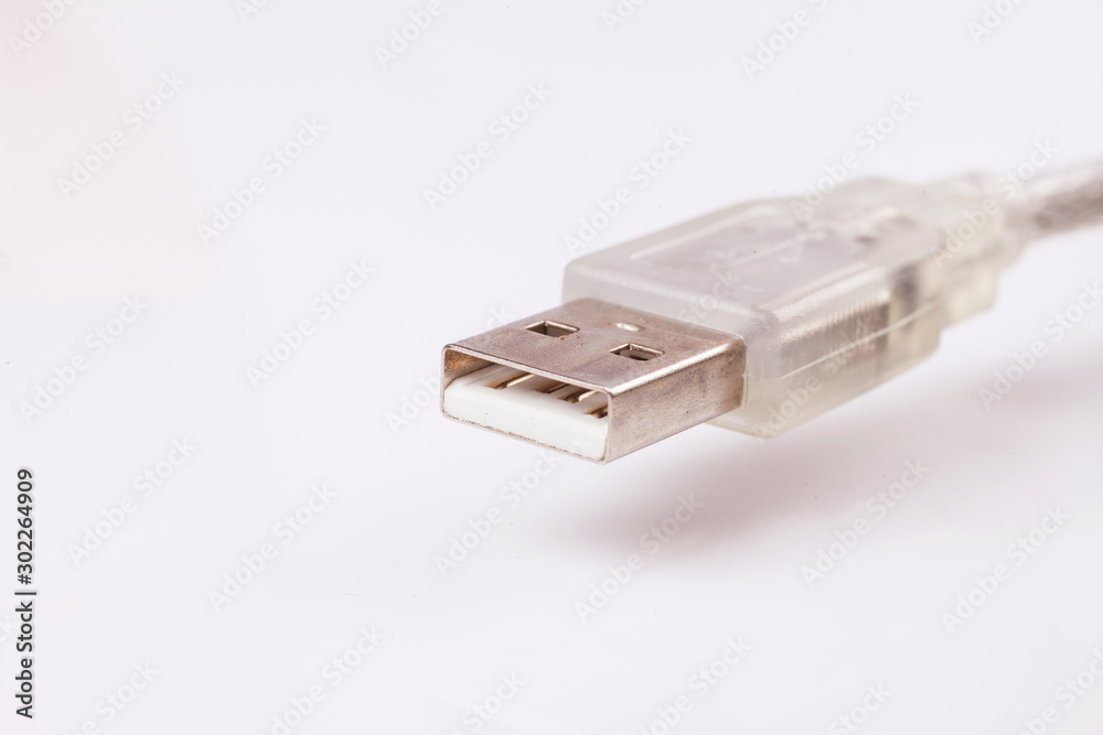 connection and data cable and plug on white background connection and data cable and plug on white background