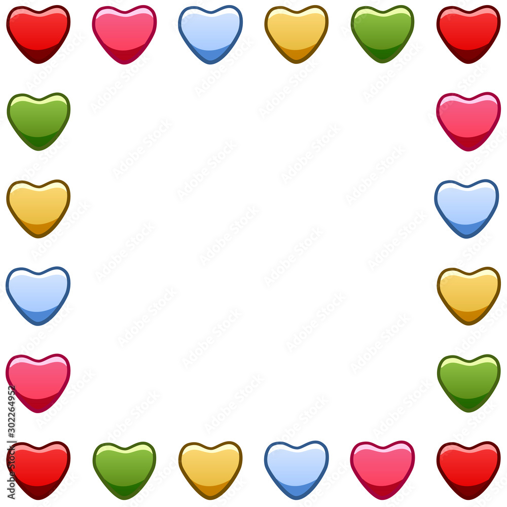 Obraz premium Square frame with multi-colored hearts on white background