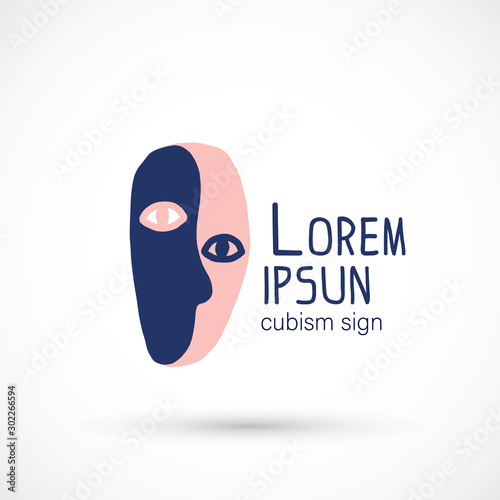 Cubism logo sign face blue pink mask