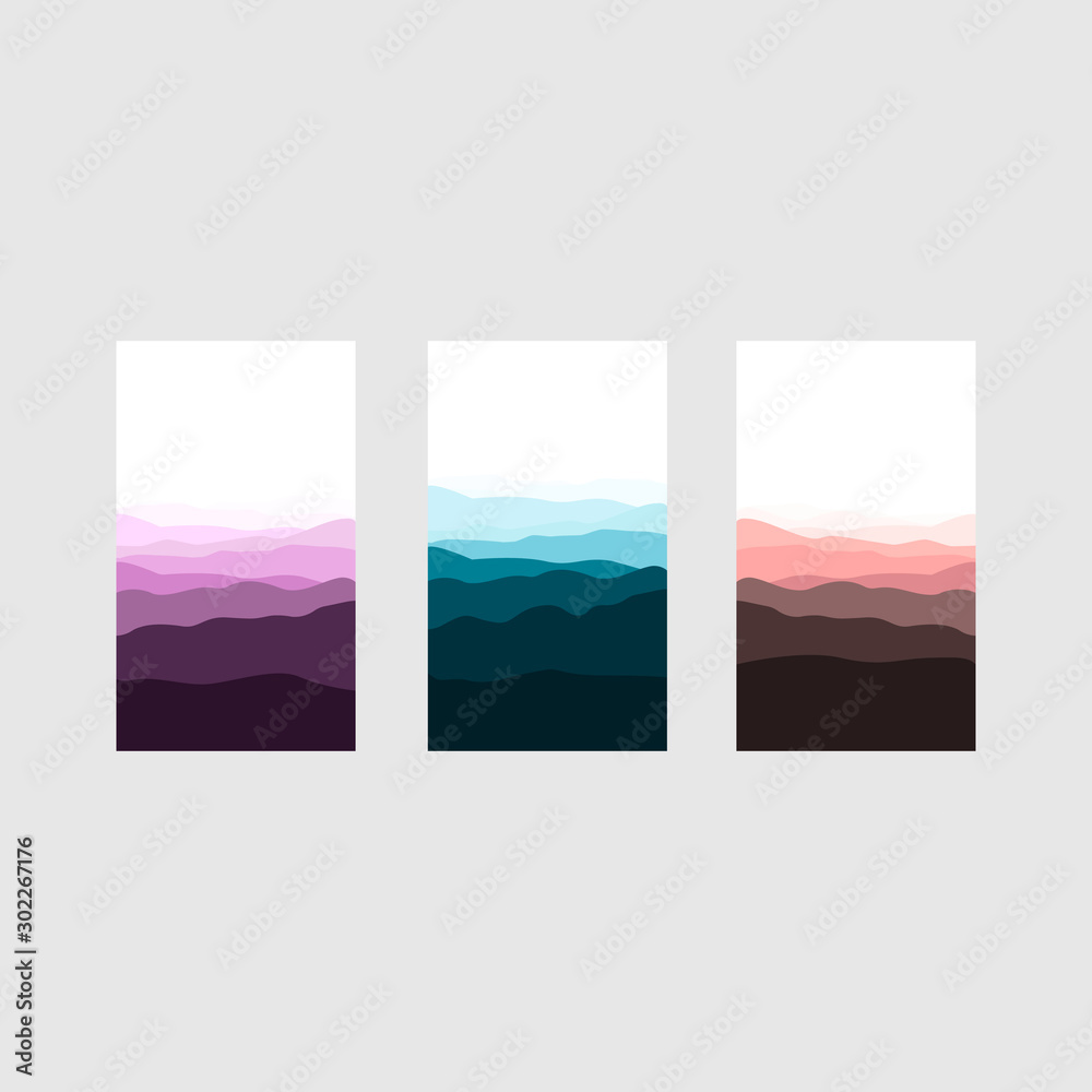 Illustrations in trendy flat style - landscape with mountains and hills- vertical banners, backgrounds and wallpapers for social media stories.Flat style. Vector illustration