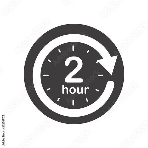 Two hours round icon with arrow. Black and white vector symbol.