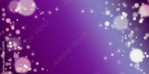 Christmas and New Year mysterious background. Abstract purple background for new year party. Flickering lights and stars. Place for text. Blurred bokeh.