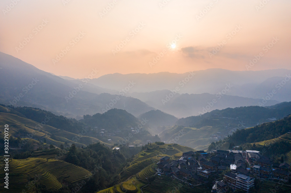 Aerial view of Longji Rice Terraces in China 