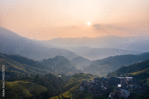 Aerial view of Longji Rice Terraces in China 