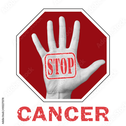 Stop cancer conceptual illustration. Open hand with the text stop cancer