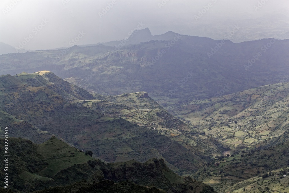 Landscape with clouds in the Simien Mountains in Ethiopia.
