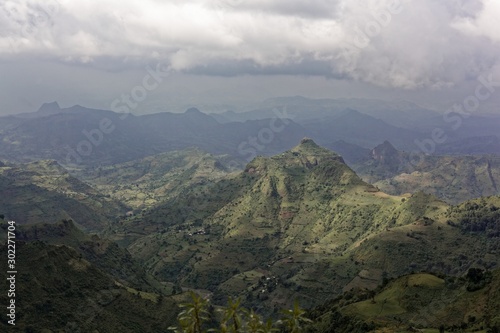 Landscape with clouds in the Simien Mountains in Ethiopia.