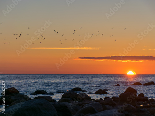 beautiful sunset on a rocky beach © ANDA