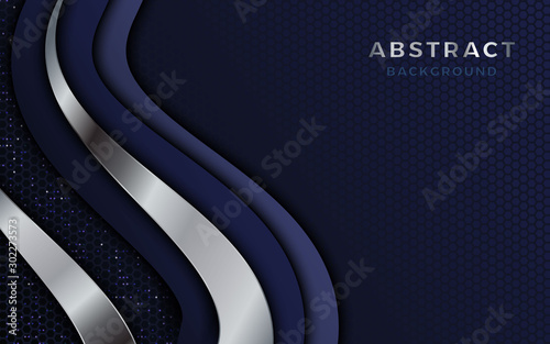 Abstract luxury navy background overlap layer on dark space with silver lines combinations for use element cover, banner, brochure, and flyer. Texture with dots element decoration.