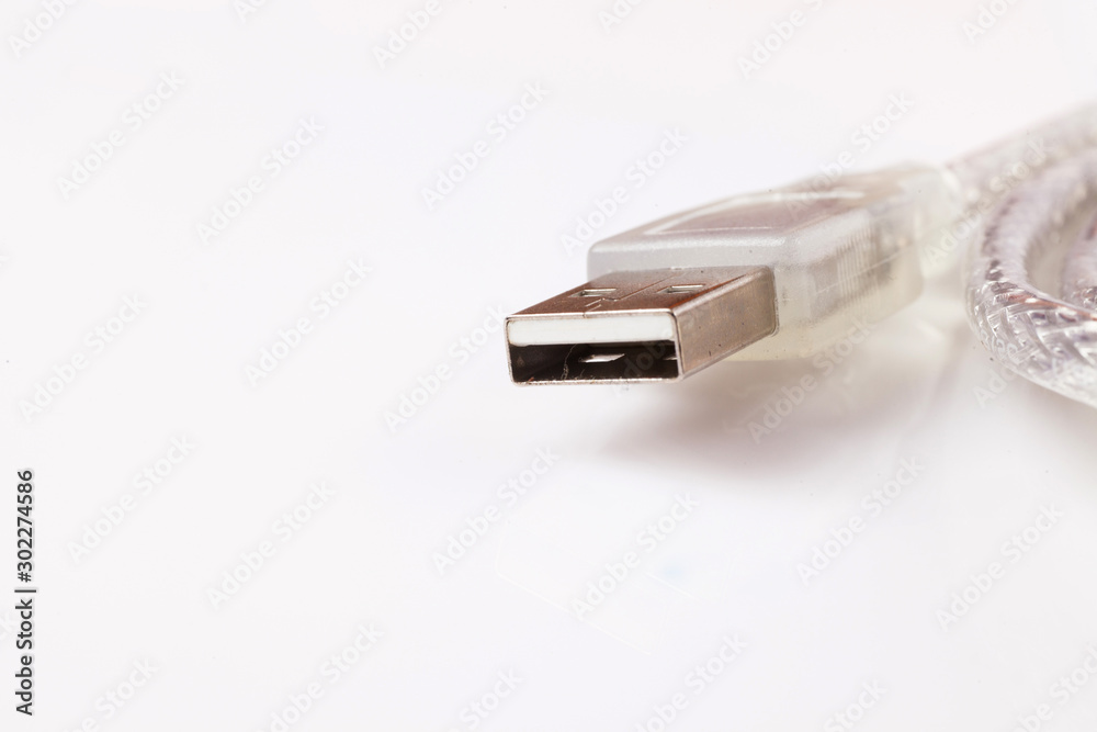connection and data cable and plug on white background connection and data cable and plug on white background