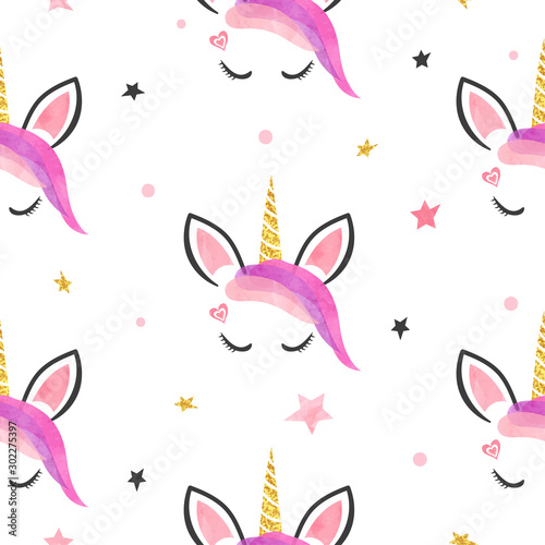Seamless cute unicorns patt...