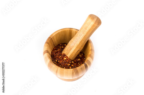 Pile of dehydrated crushed spicy red pepper seasoning