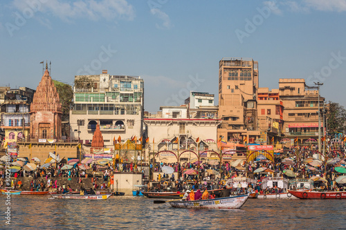 India, Uttar Pradesh, Varanasi, View towards Dashashwamedh Ghat photo