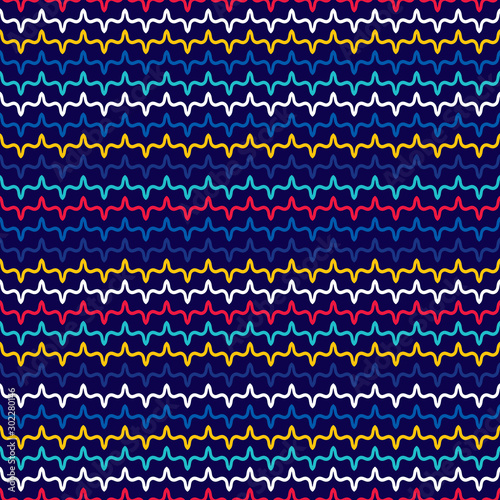 Seamless pattern with wave-shaped shapes. Oscillation of lines in space.