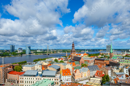 View Over Old Town Riga, Vansu Bridge and the River Daugava,  Riga, Latvia, photo