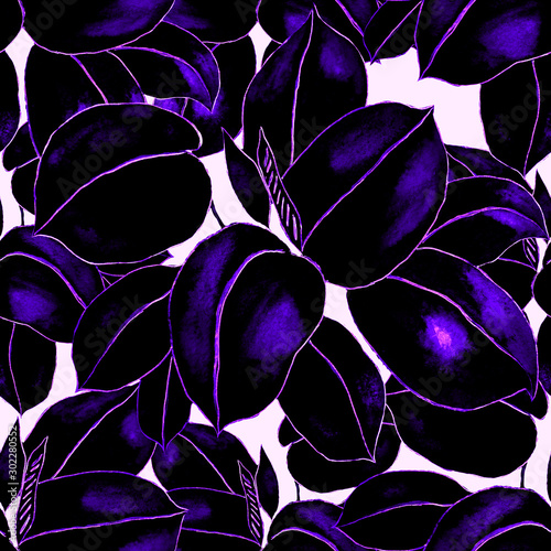 Watercolor seamless pattern with tropical leaves and flowers. Beautiful allov...