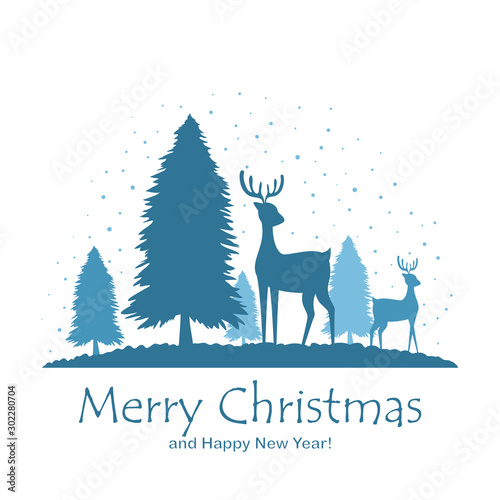 Silhouettes of Deer and Christmas Tree