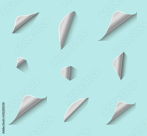 Set of vector curled pages blank stikers