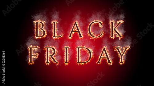 3D rendering flame of fire black Friday text on black background