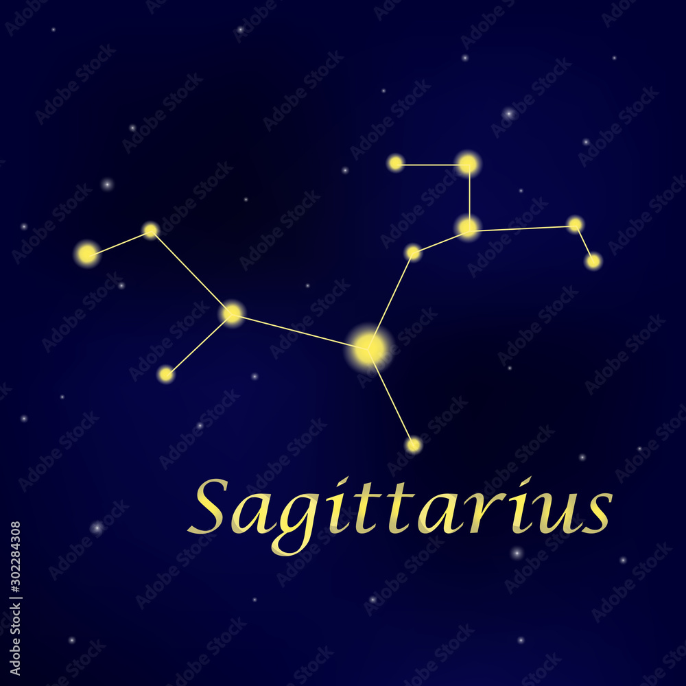 Naklejka premium Pattern with constellation Saggitarius. Abstract print with The Archer.