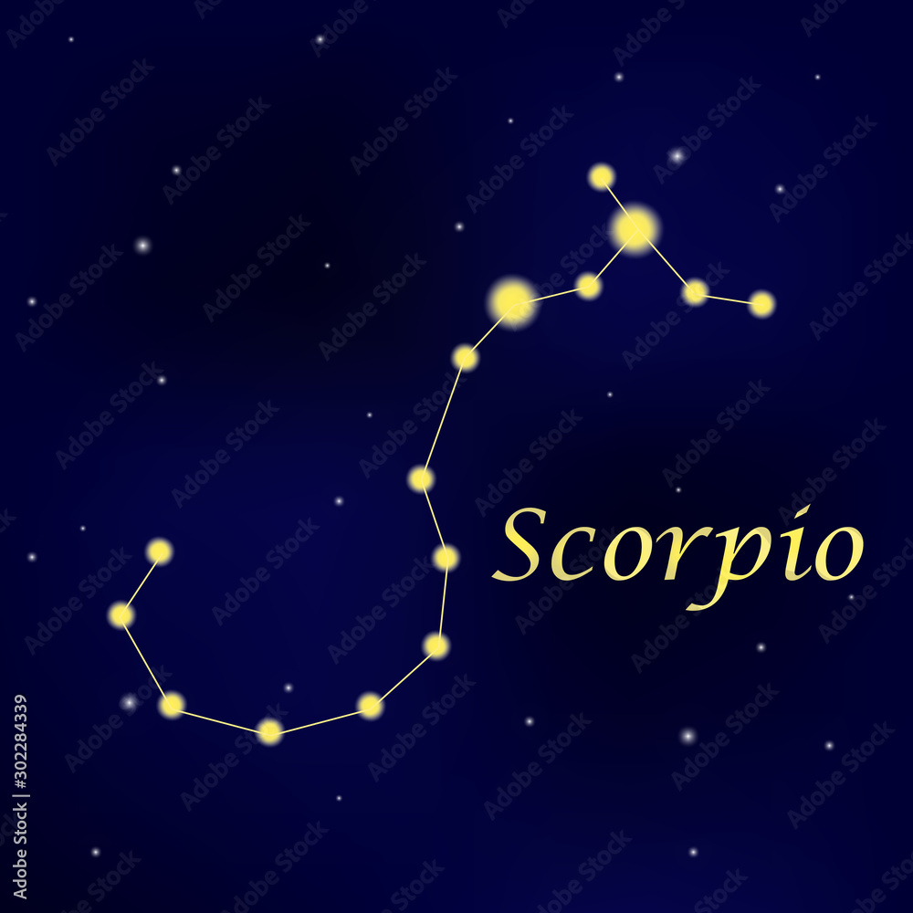 Pattern with constellation Scorpio. Abstract print with The Scorpion.