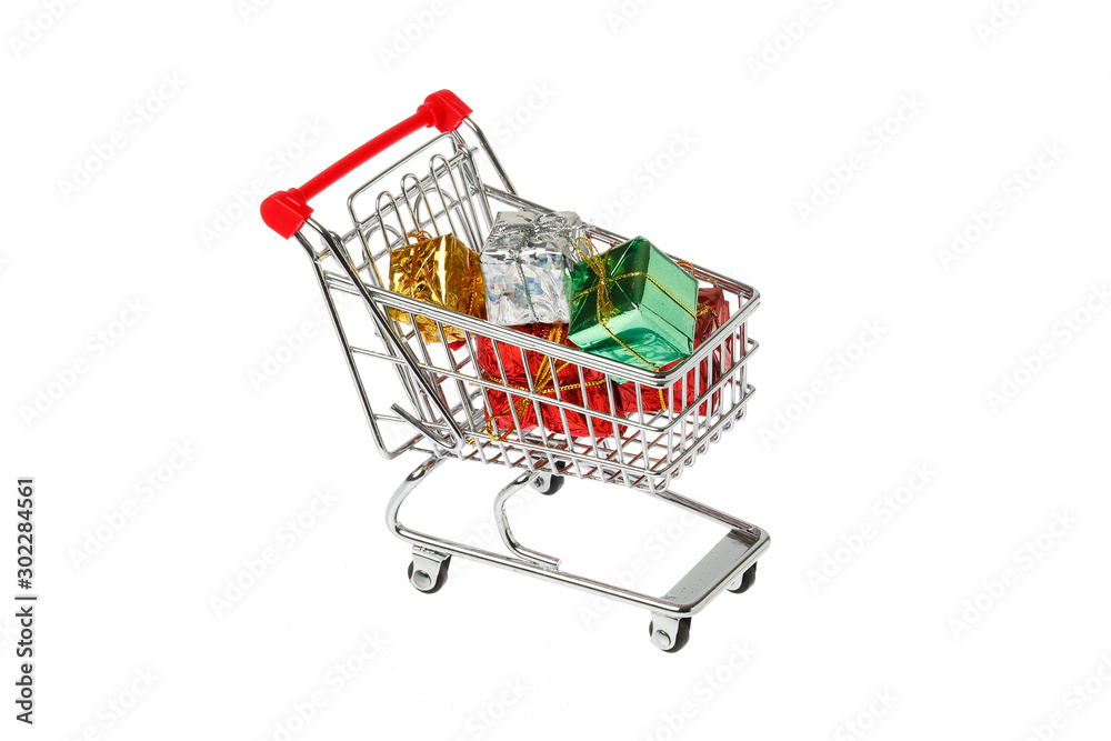 Shopping cart loaded with gifts