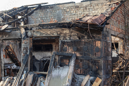 Burnt remains of a property after an house fire