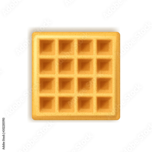 Realistic Detailed 3d Empty Belgian Waffle on a White. Vector