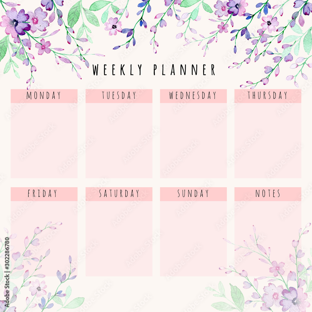beautiful weekly planner with floral watercolor