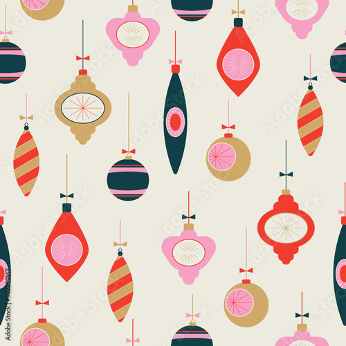 Christmas Ornament Seamless Pattern, Vintage Christmas Decorations, Vintage Color Scheme