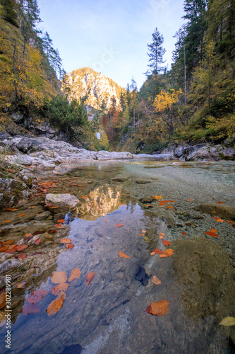 Autumn River in Valley Oetschergraben Austria, Lower Austria, Oetscher Mariazell, Oetscher valley photo