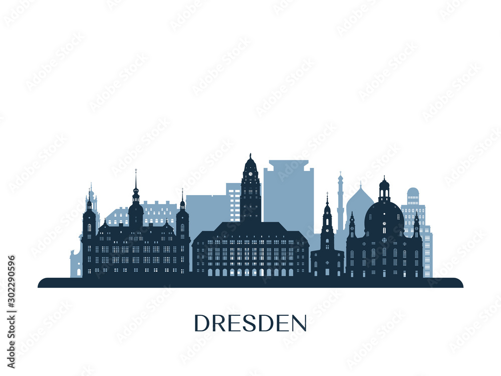 Naklejka premium Dresden skyline, monochrome silhouette. Vector illustration.