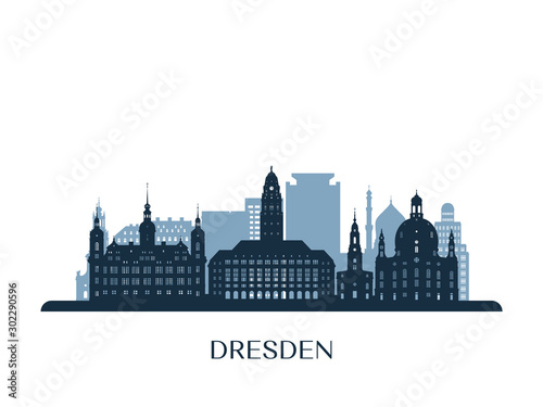 Dresden skyline  monochrome silhouette. Vector illustration.
