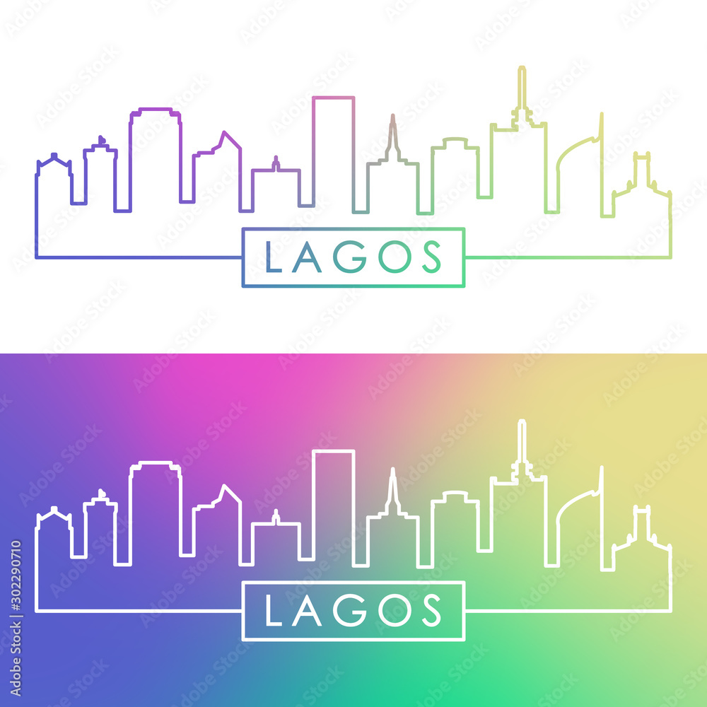 Lagos skyline. Colorful linear style. Editable vector file.
